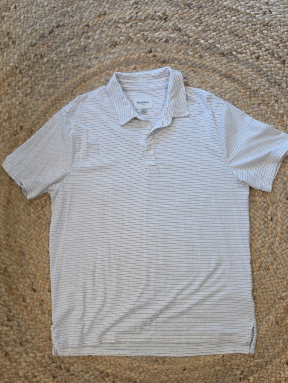 Goodfellow Men's Thin-Strip Polo in White and Light Blue & Pink